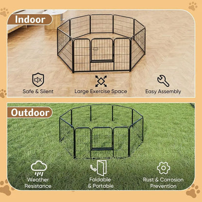 Dog Playpen Indoor, Metal 32 Inch 8 Panels Foldable Pet Fence with Door