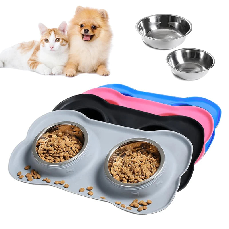 Stainless Steel Feeder Silicone Anti-spill Cats Dog