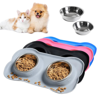 Stainless Steel Feeder Silicone Anti-spill Cats Dog