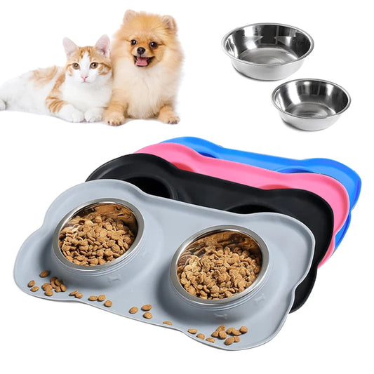 Stainless Steel Feeder Silicone Anti-spill Cats Dog