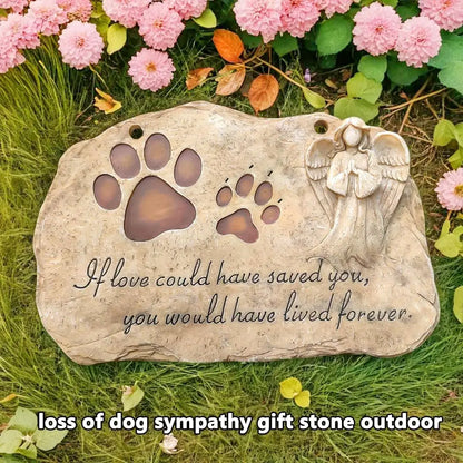Pet Memorial Stone with Angel and Paw Prints, Outdoor Grave Marker