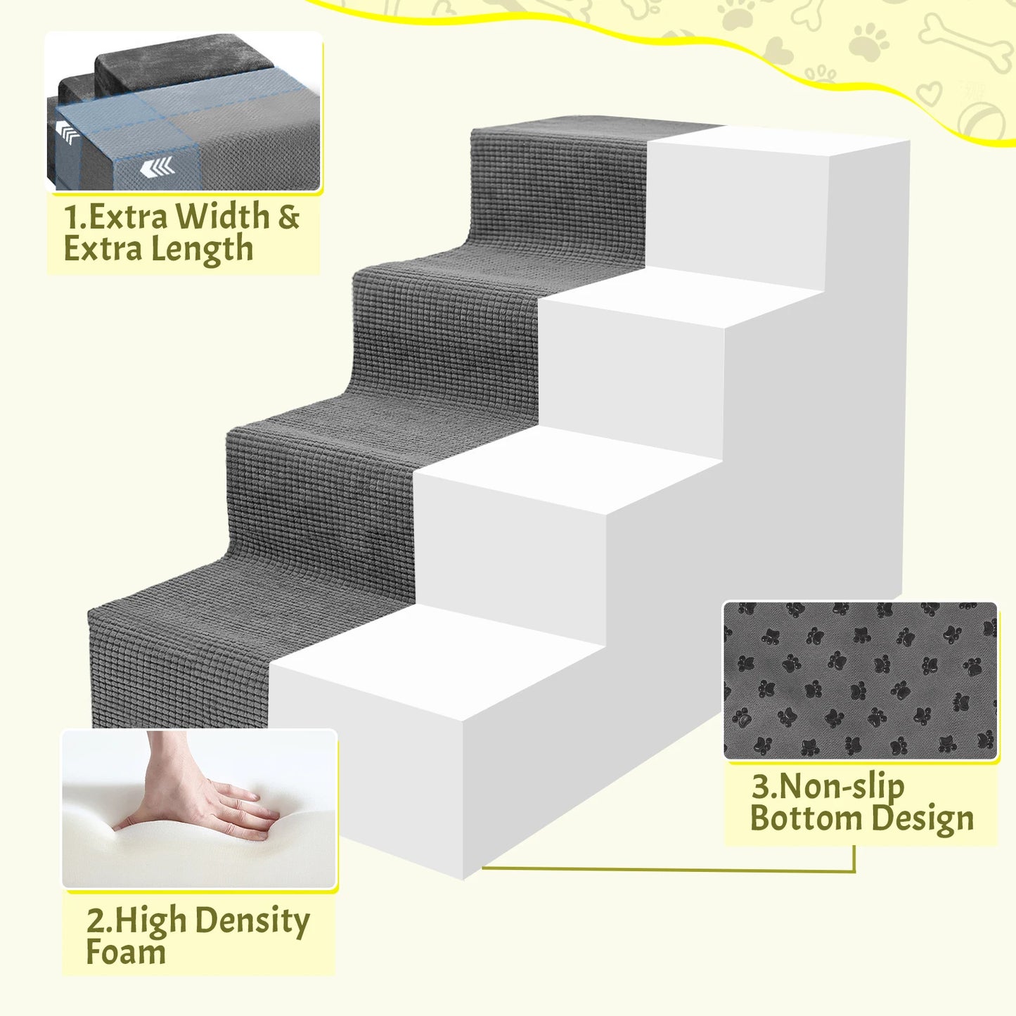 4-Tier/5-Tier Pet Stairs For Small Dogs & Cats Density Foam Steps