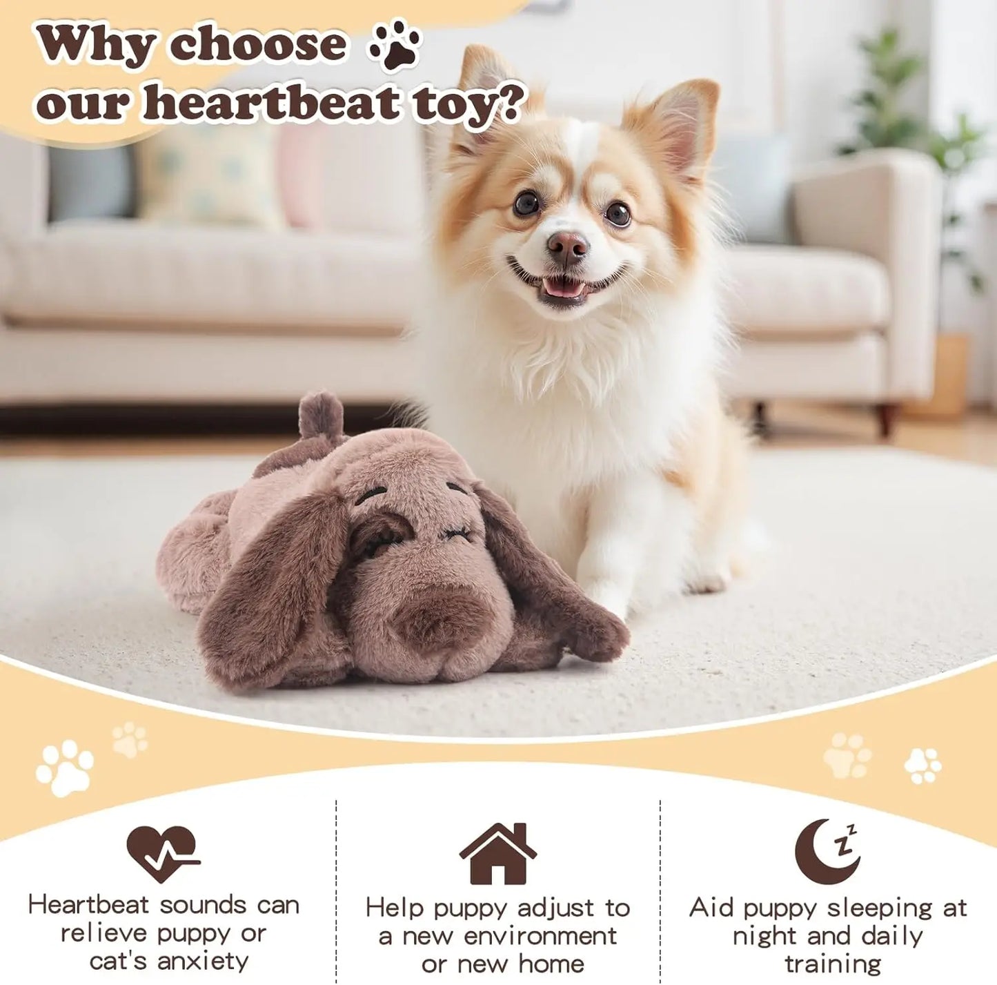 Puppy Heartbeat Plush Toy for Anxiety Relief, Sleep & Training