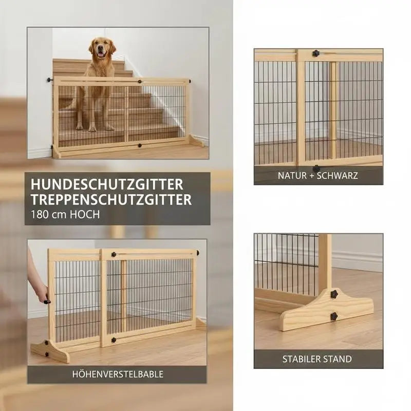 Freestanding Dog Gate, Foldable Stair Gate with Support Feet
