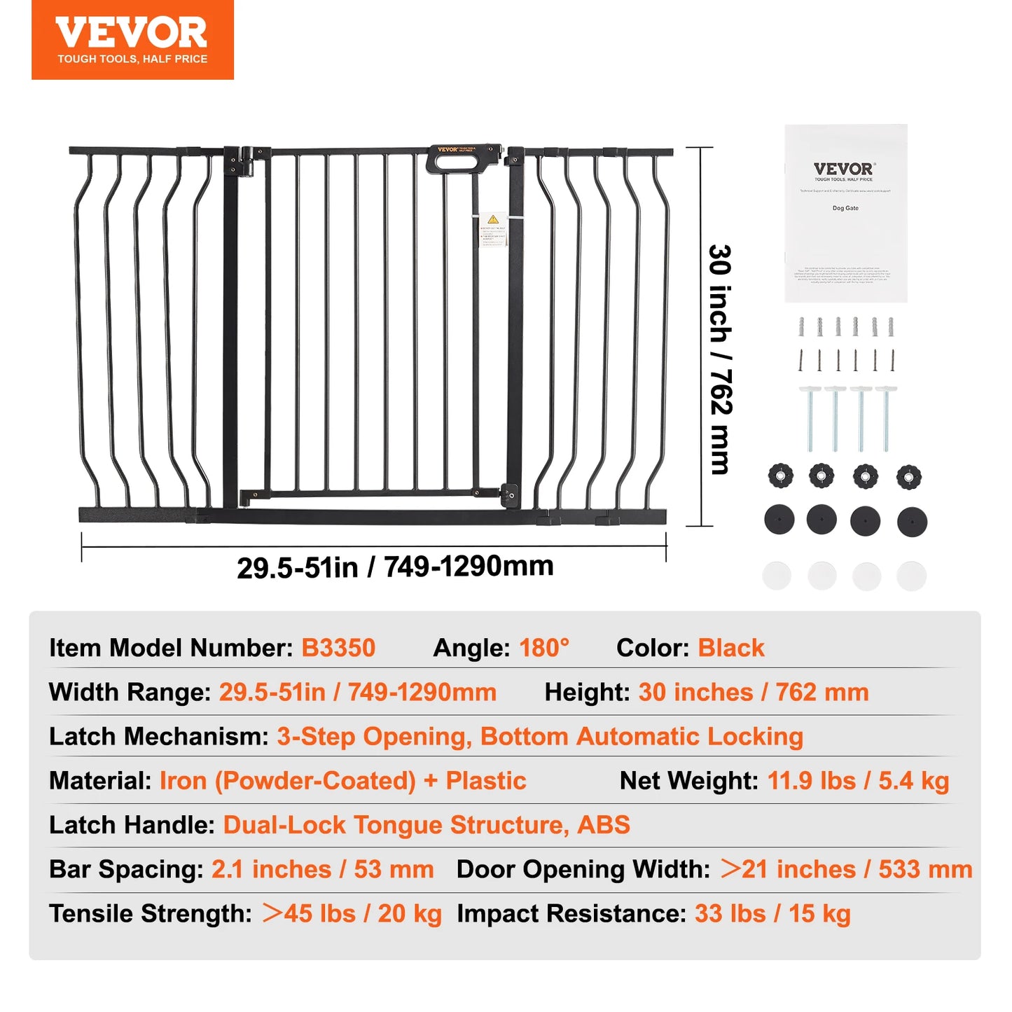 Dog Gate Easy Step Walk Child Pet Security Mount Kit Wall