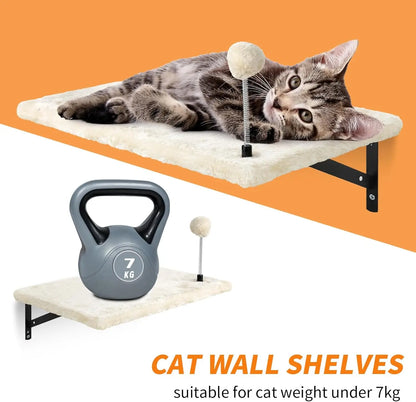 Wall-Mounted Cat Climber Set Hammock & Scratching Board - 7 Pcs Wood Indoor Furniture