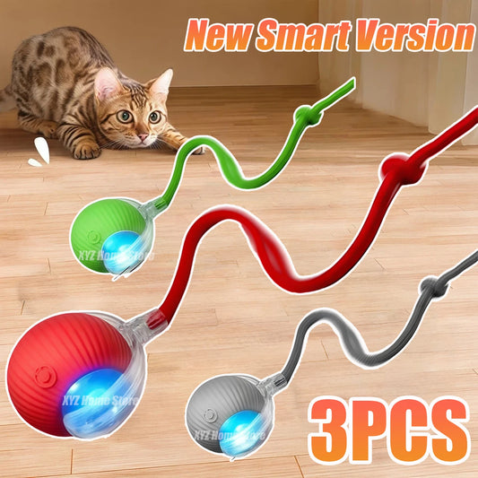New Cat Interactive Ball Toy Automatic Rolling Ball Faux Tail Rechargeable Smart Pet Electric Toy