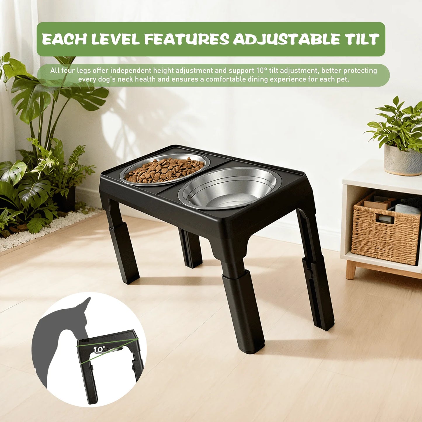 Elevated Dog Bowls - 5 Heights Adjustable 2 Stainless Steel Small Medium Large Dogs Cats