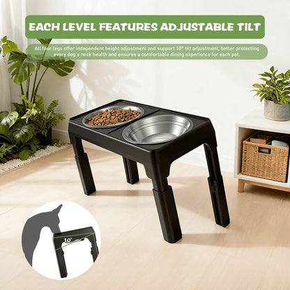 Elevated Dog Bowls - 5 Heights Adjustable 2 Stainless Steel Small Medium Large Dogs Cats