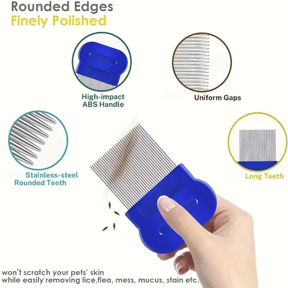 4 Flea and Lice Combs, Stainless Steel Rabbit Dog Cat  Round Teeth,