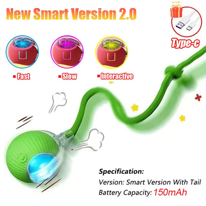 New Cat Interactive Ball Toy Automatic Rolling Ball Faux Tail Rechargeable Smart Pet Electric Toy