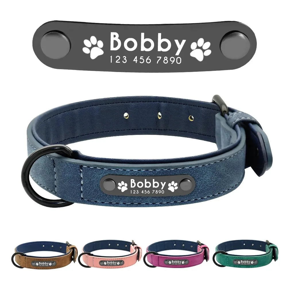 Personalized ID  Dog Collars Leather for Small Medium Large Dogs
