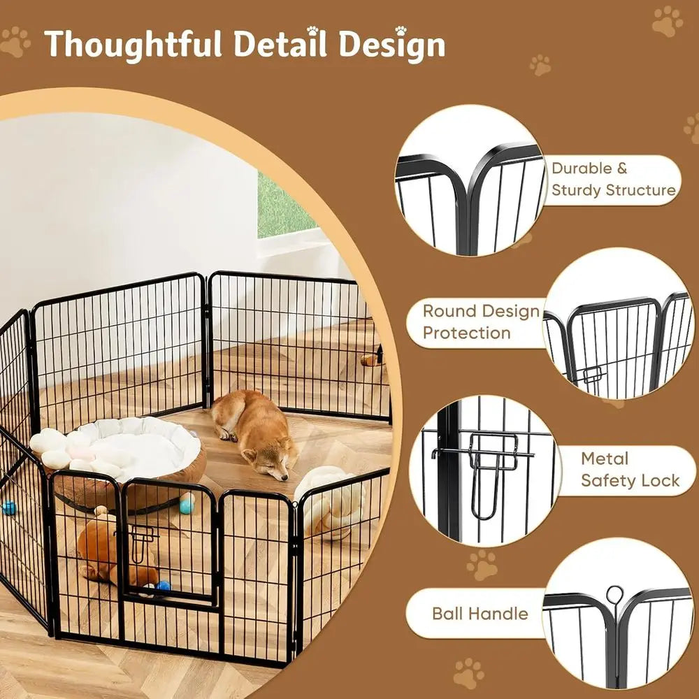 Dog Playpen Indoor, Metal 32 Inch 8 Panels Foldable Pet Fence with Door