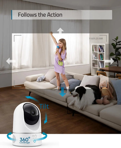 Renewed eufy Security 2K Indoor Cam Pan & Tilt, Plug-in Security with Wi-Fi,  Camera, Human & Pet AI