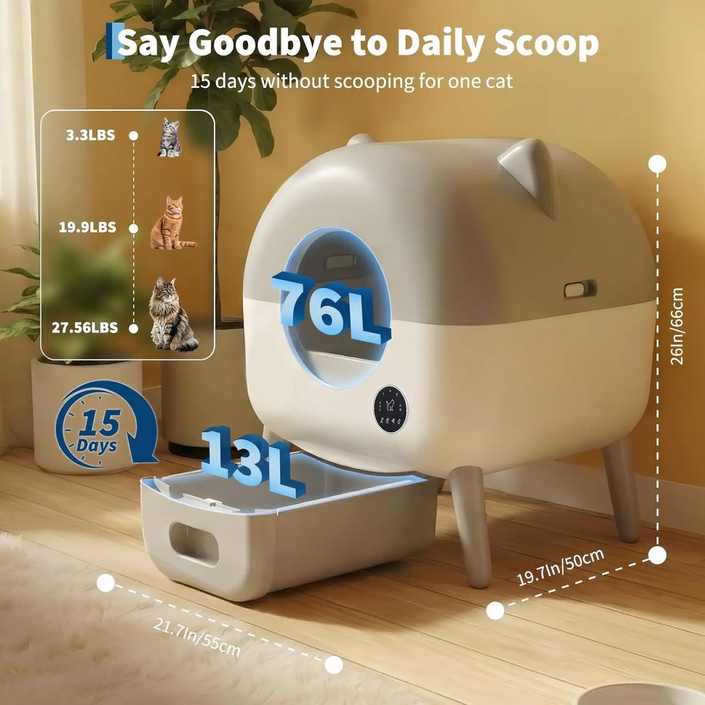 Self-Cleaning Cat Litter Box for Multiple Cats Large Capacity –App Control