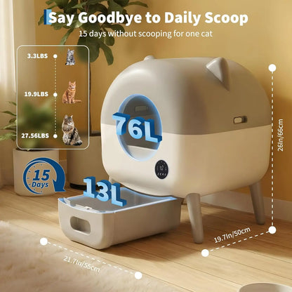 Self-Cleaning Cat Litter Box for Multiple Cats Large Capacity –App Control