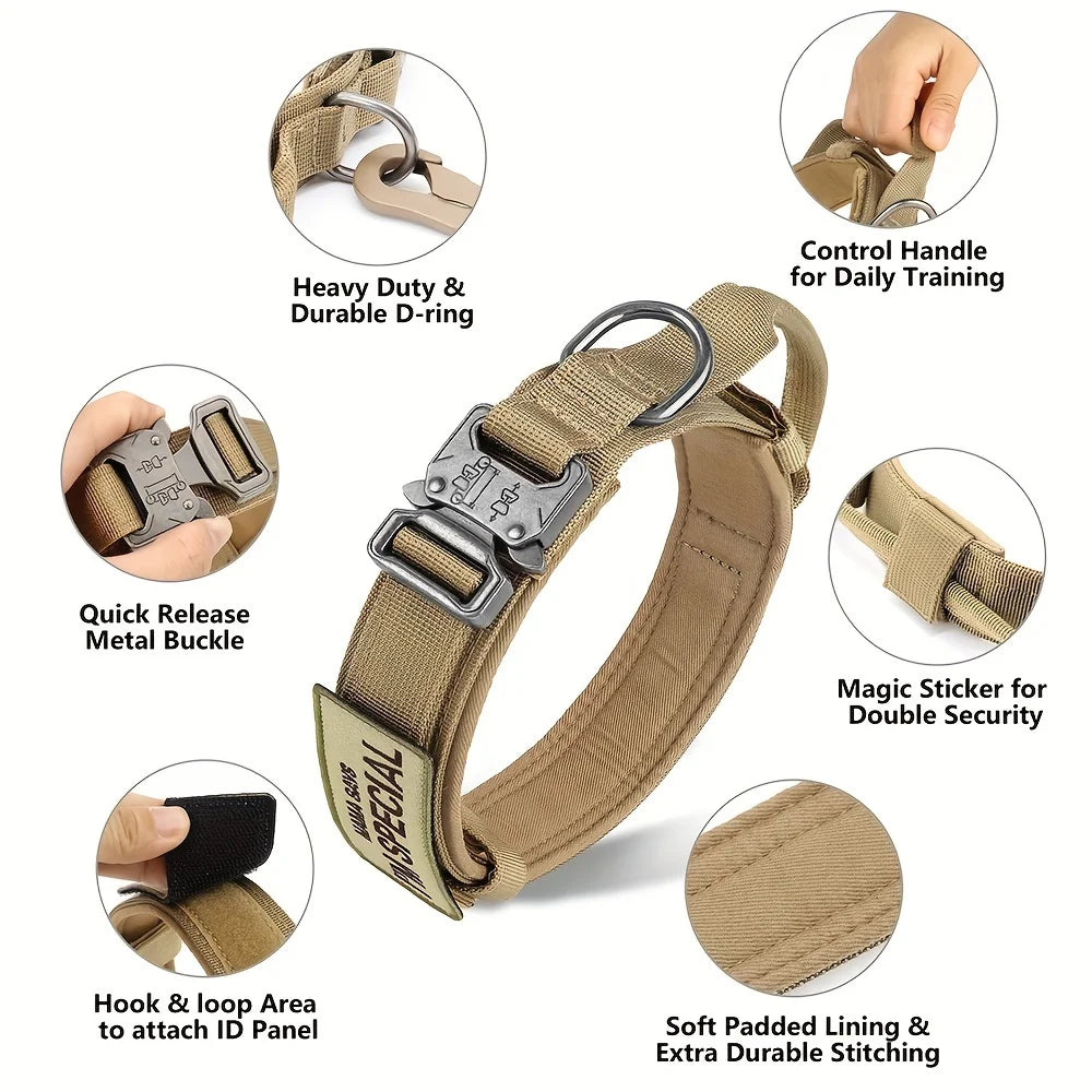 Heavy Duty Tactical Dog Collars with Patch Training  Medium and Large Dogs