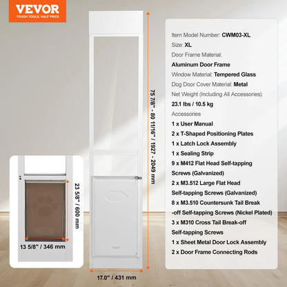 Dog Door Sliding Glass Door Adjustable Height  Tempered Glass