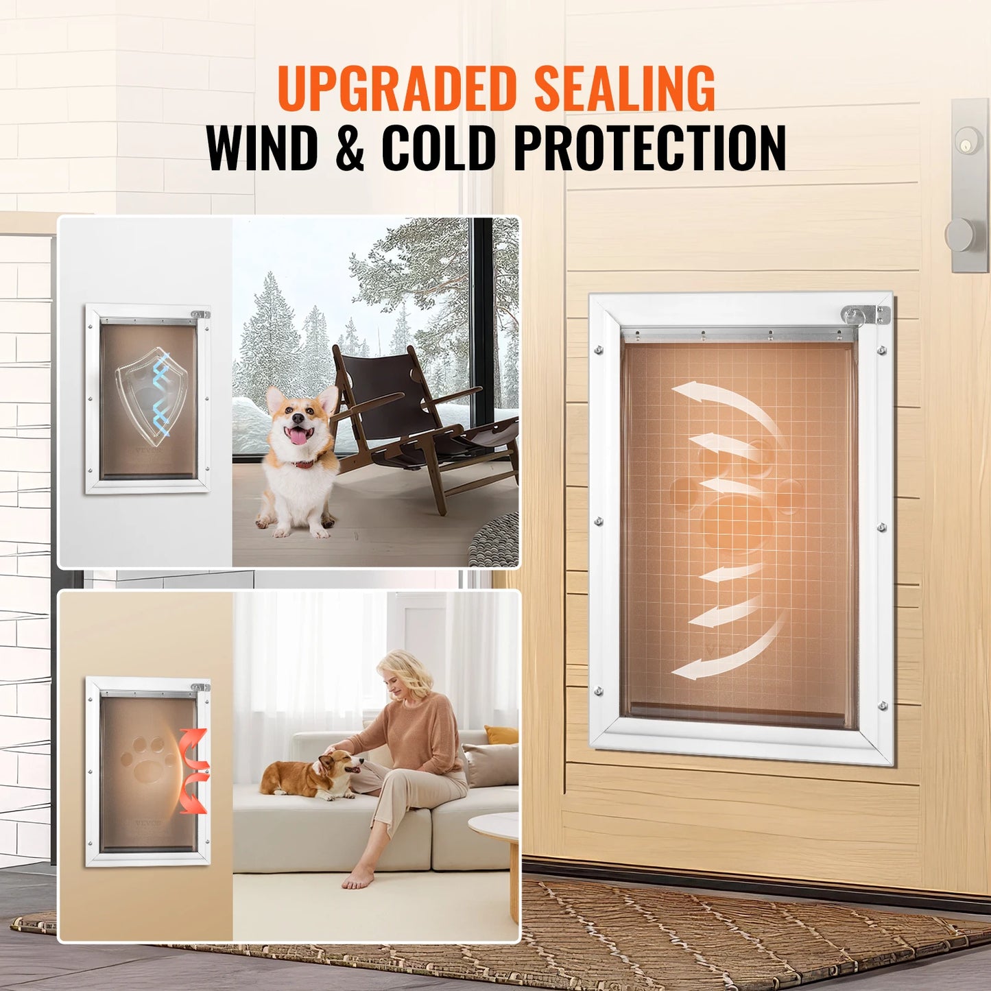 Pet Door Aluminum Frame with Lock and Flap System for Exterior Doors