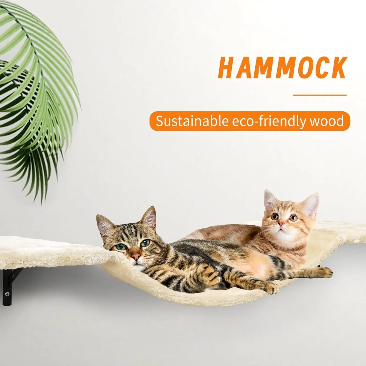 Wall-Mounted Cat Climber Set Hammock & Scratching Board - 7 Pcs Wood Indoor Furniture