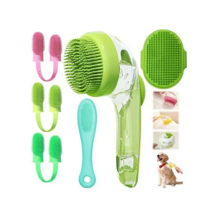 6 Pcs Dog Bath Brush Set With Soap Dispenser