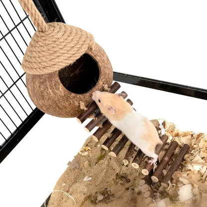 Coconut Bird Nest Hut with Ladder for Parrots Parakeet Conures Cockatiel