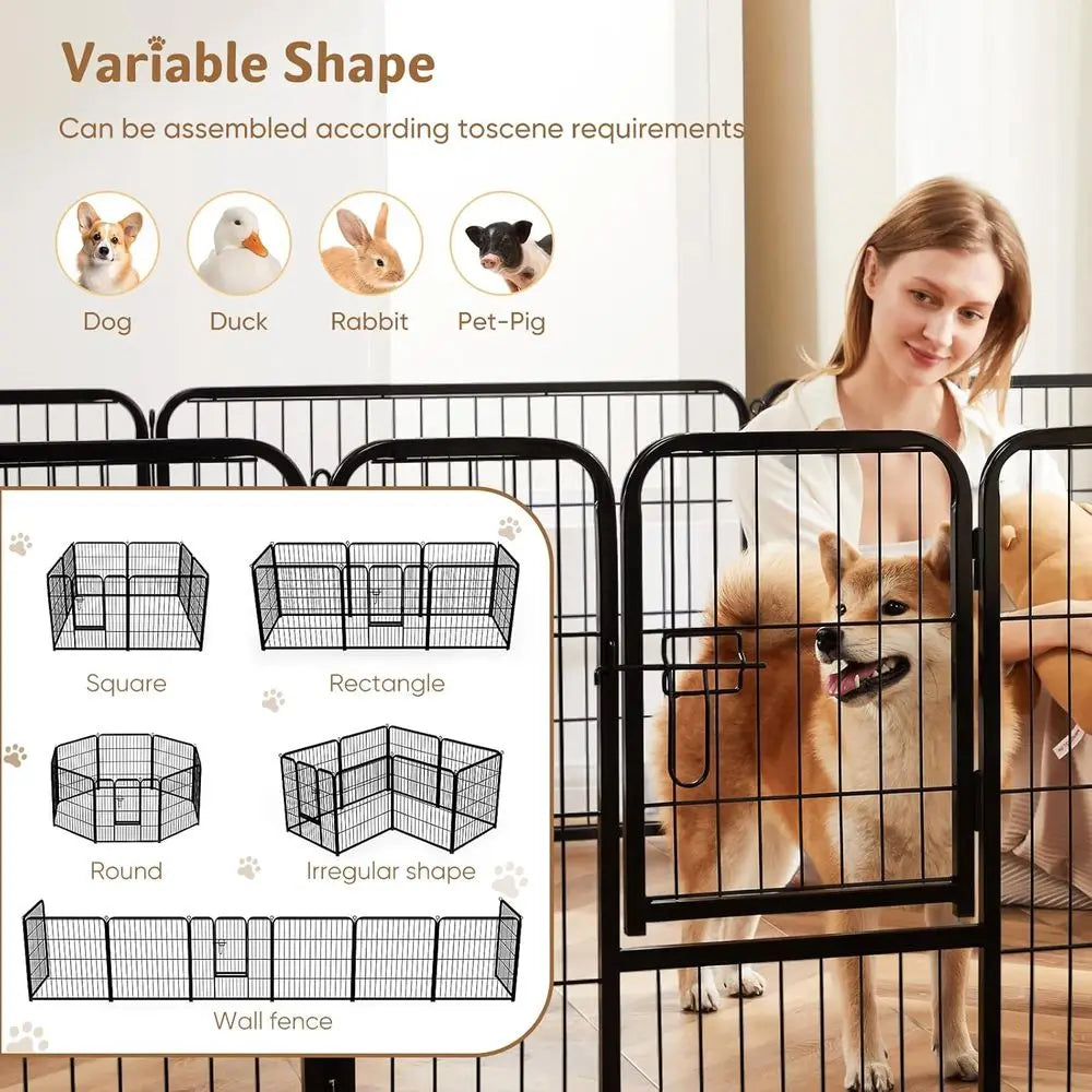 Dog Playpen Indoor, Metal 32 Inch 8 Panels Foldable Pet Fence with Door