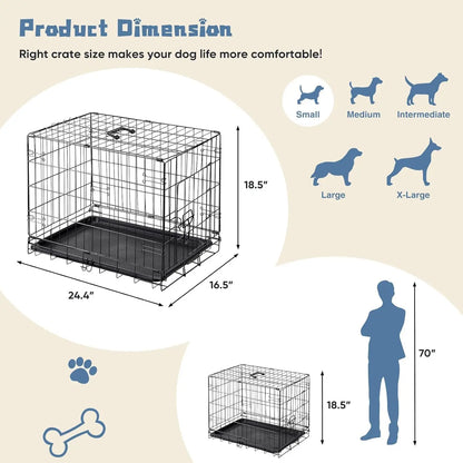 24 Inch Small Single Door Dog Cage with Leak-Proof Pan Tray