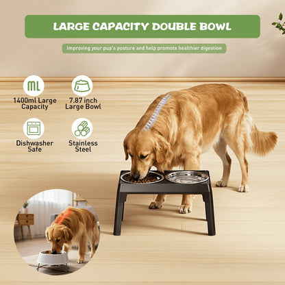 Elevated Dog Bowls - 5 Heights Adjustable 2 Stainless Steel Small Medium Large Dogs Cats