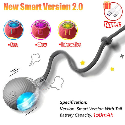 New Cat Interactive Ball Toy Automatic Rolling Ball Faux Tail Rechargeable Smart Pet Electric Toy