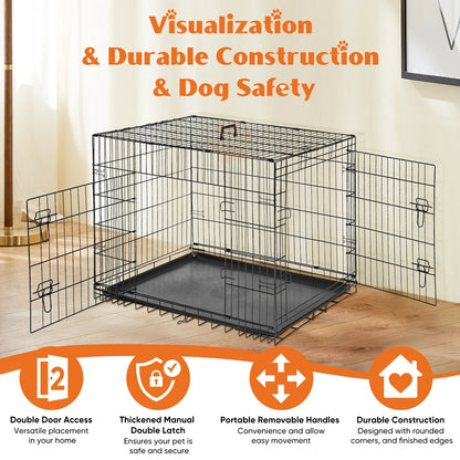JHK 48 Inch Double Door Folding Metal Wire Dog Cage