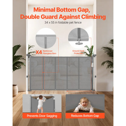 55/71/110in Retractable Baby Gate 34 in tall for Kids Pets