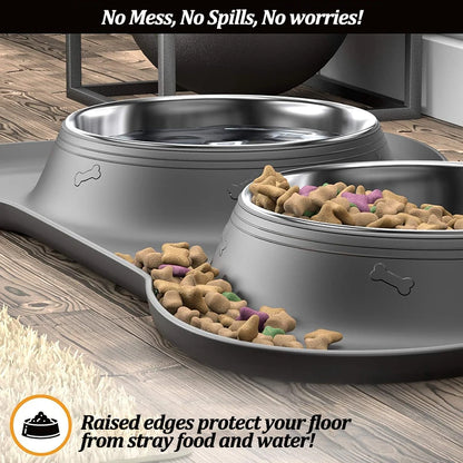 Stainless Steel Feeder Silicone Anti-spill Cats Dog