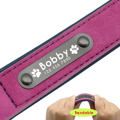 Personalized ID  Dog Collars Leather for Small Medium Large Dogs
