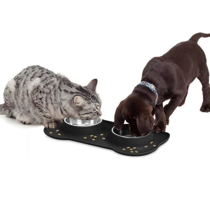 Stainless Steel Feeder Silicone Anti-spill Cats Dog