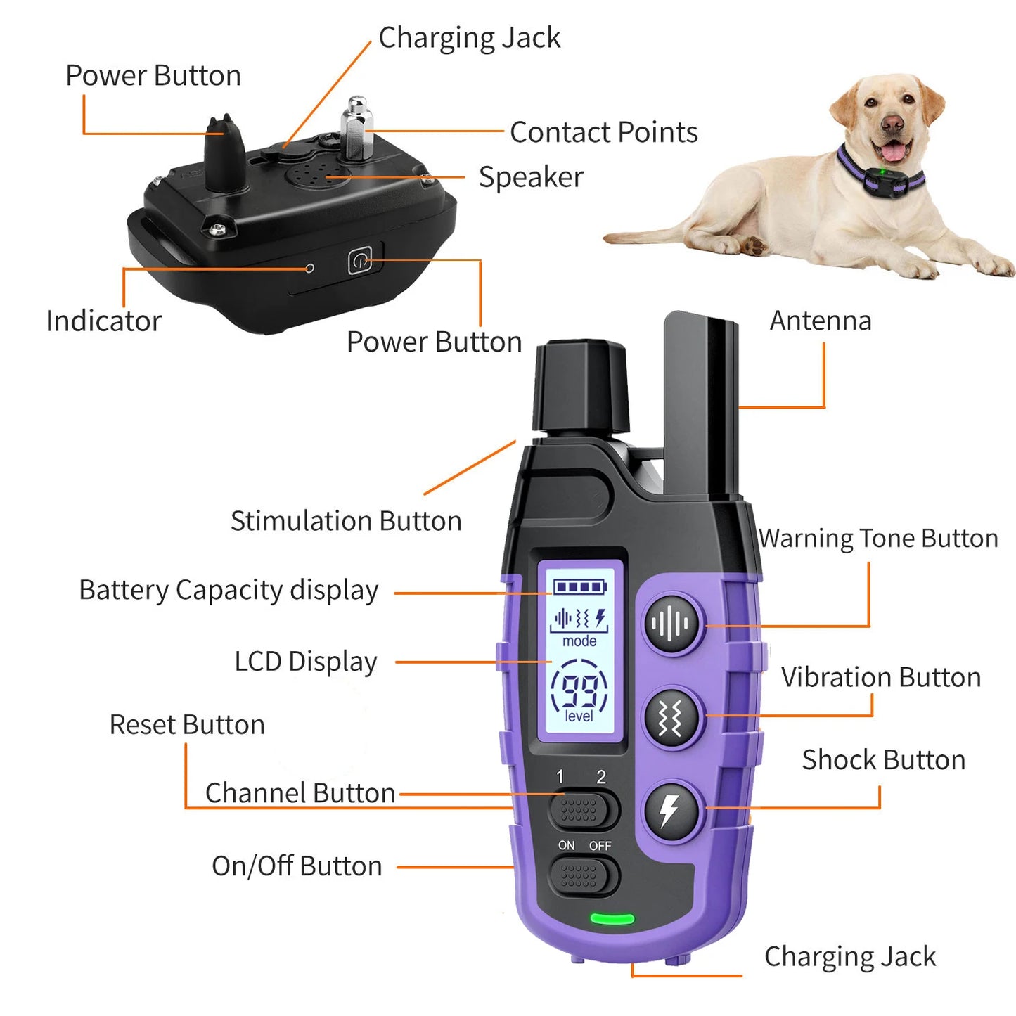 3300Ft Electric Dog Training Collar Remote Control Waterproof  Vibration Shock Beep