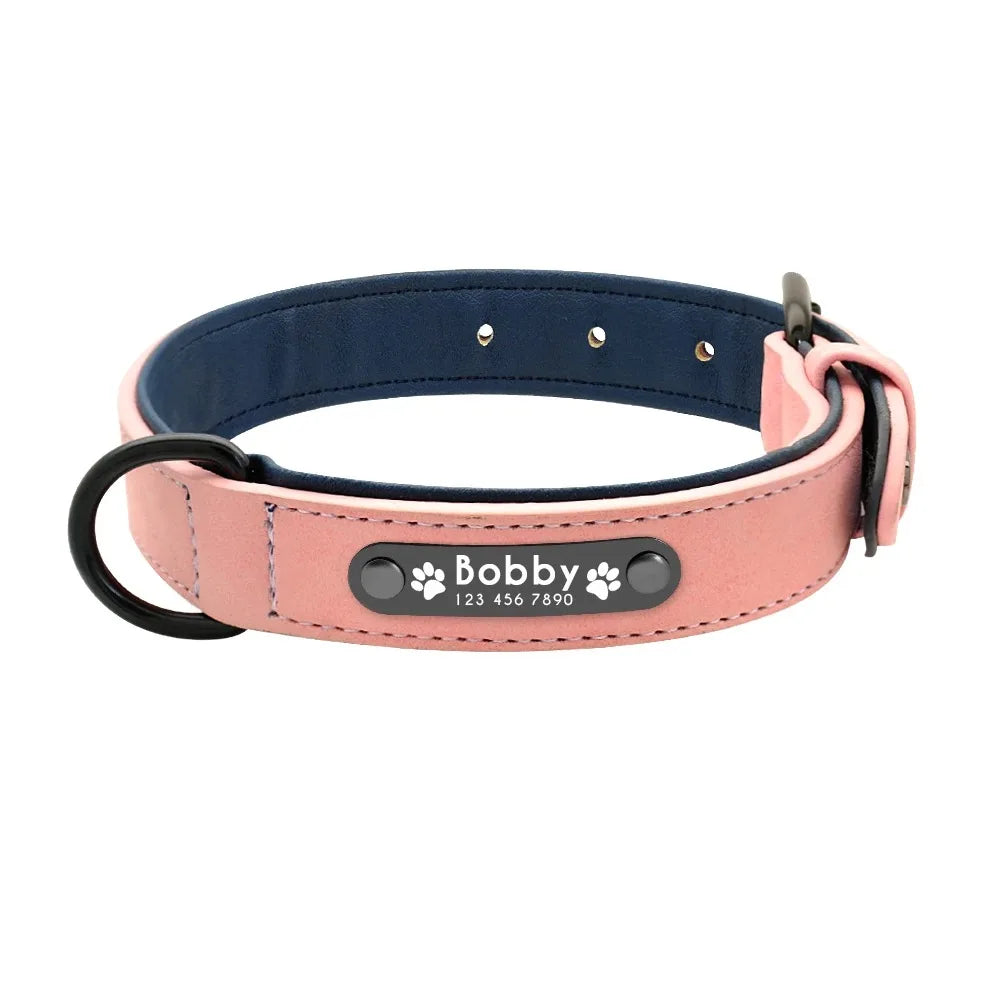 Personalized ID  Dog Collars Leather for Small Medium Large Dogs