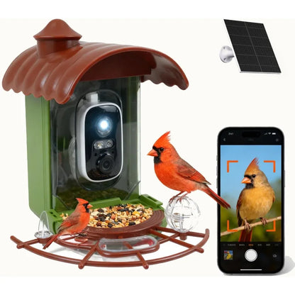 Smart Bird Feeder Camera with AI Identify Solar Powered 2K HD Video