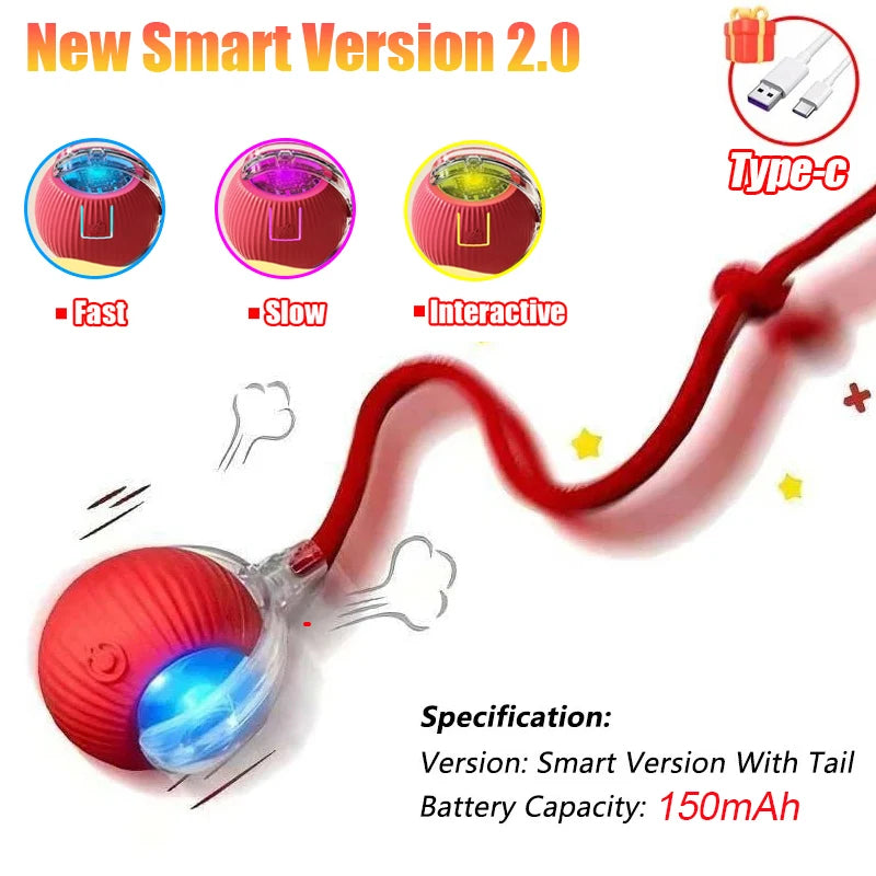 New Cat Interactive Ball Toy Automatic Rolling Ball Faux Tail Rechargeable Smart Pet Electric Toy