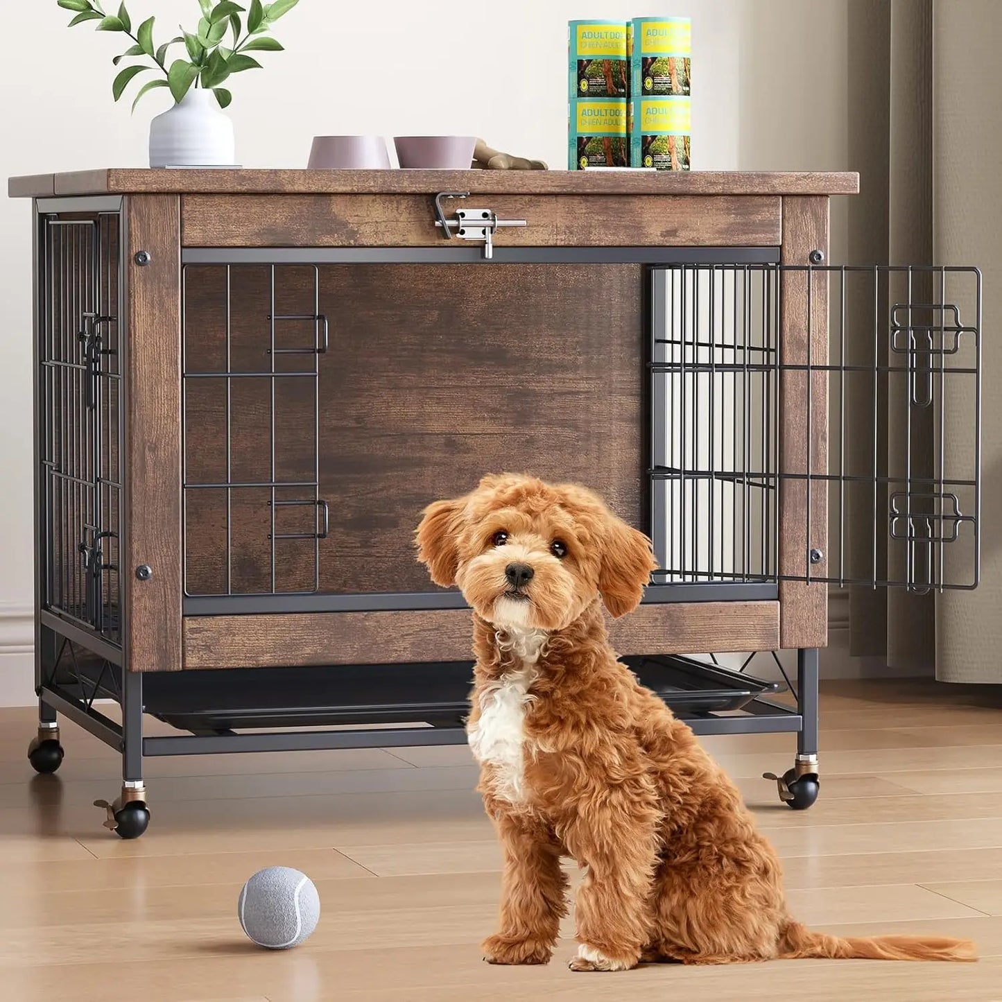 Rustic Furniture with Wheels 26in Small Heavy Duty Dog Kennel Indoor End Side Table