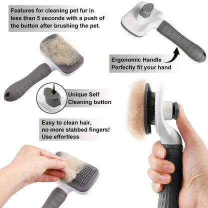 Effortless One-Step Clean Pet Grooming Brush, Gentle Hair Remover