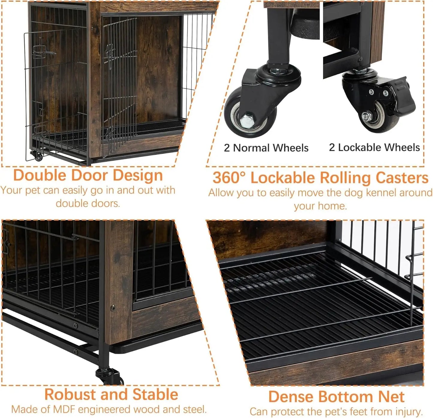 Rustic Furniture with Wheels 26in Small Heavy Duty Dog Kennel Indoor End Side Table