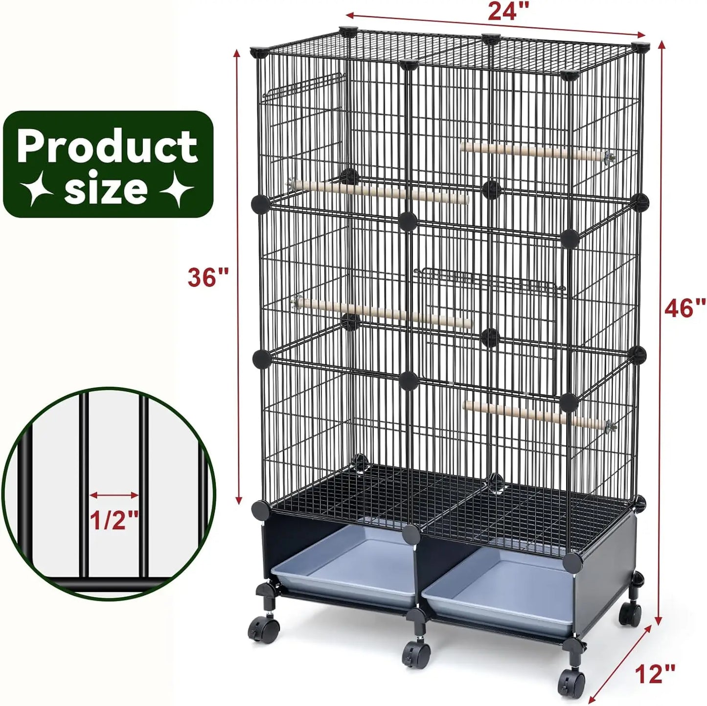 46-Inch Spacious Bird Cage  Slide-Out Tray, Water Bottle & Feeder