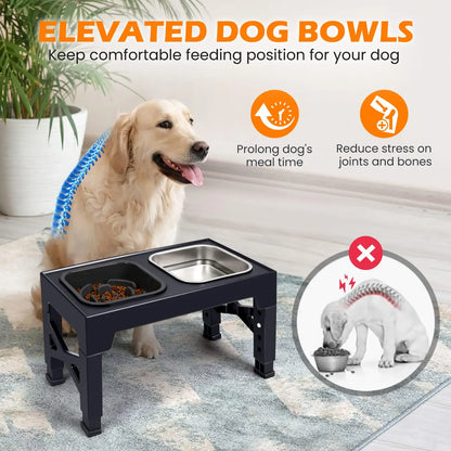 2-in-1 Elevated Slow Feeder Dog Bowls with Foldable Stand
