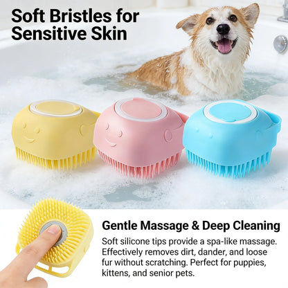 2-In-1 Pet Bath & Massage Brush With Shampoo Storage