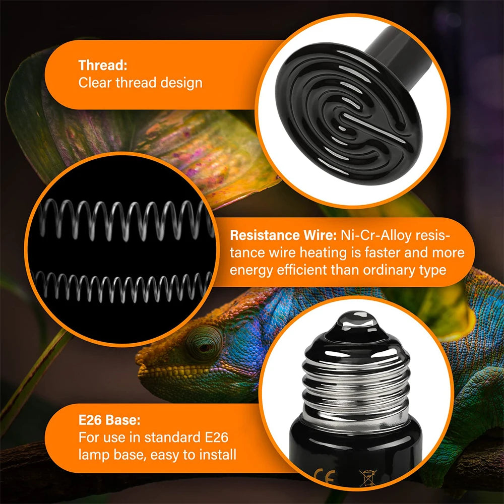3PCS Reptiles Far Infrared Heating Bulb 220V/110V 25W 50W 75W 100W E27