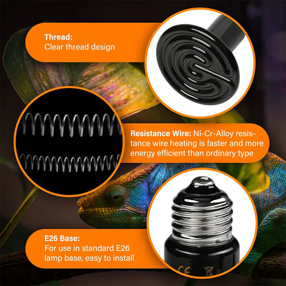3PCS Reptiles Far Infrared Heating Bulb 220V/110V 25W 50W 75W 100W E27