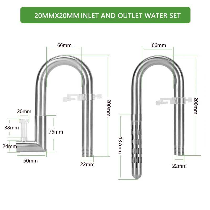 Fish tank inlet and outlet filter stainless steel tube