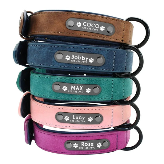 Personalized ID  Dog Collars Leather for Small Medium Large Dogs