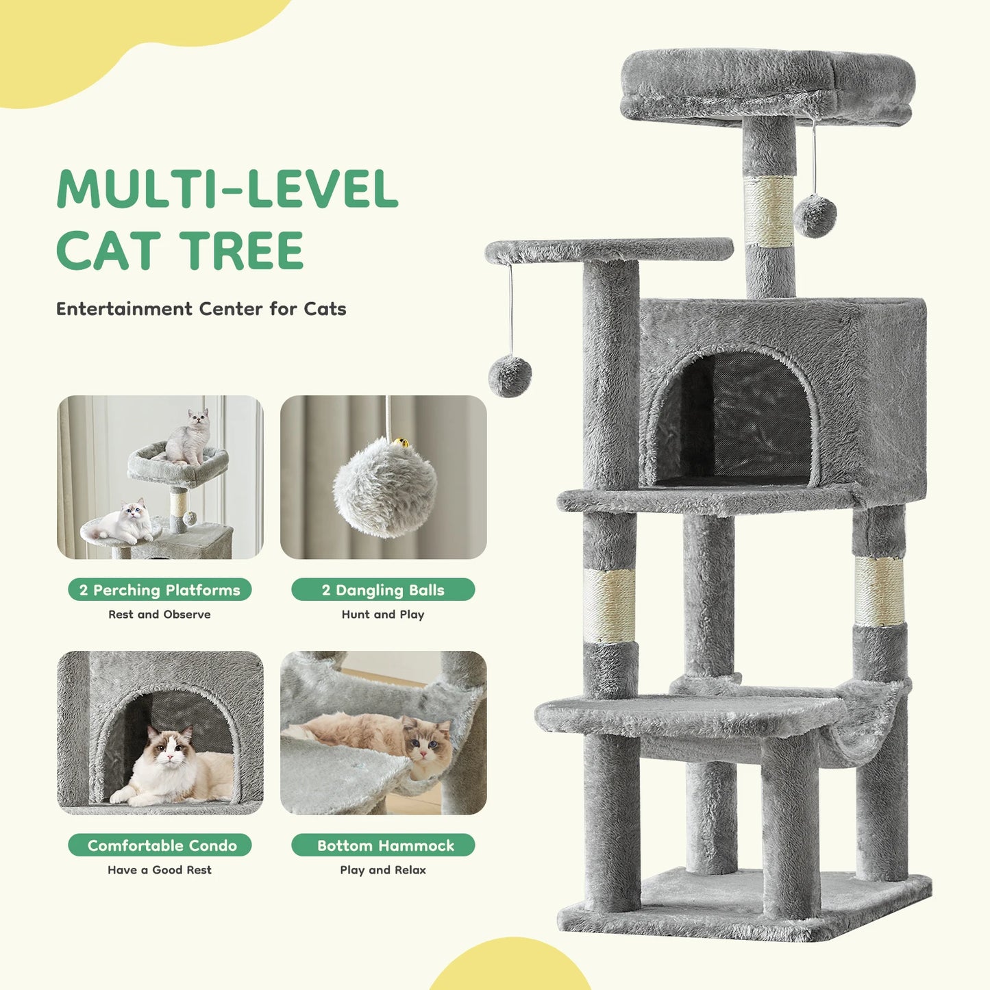 44In Cat Tall Multi-Cat Climbing Tower Scratching Posts Stable